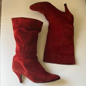 Vintage Red Heeled Boots with Suede Finish